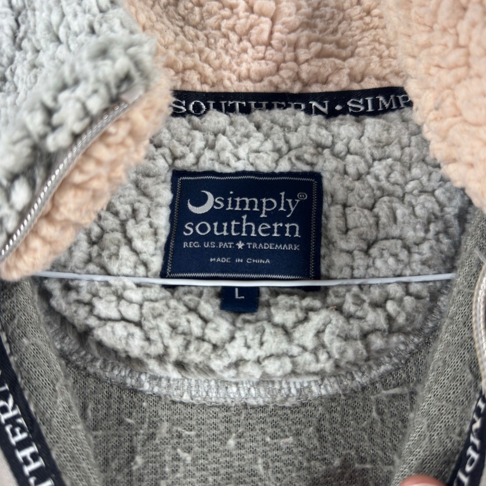 Simply Southern Gray Sherpa Fleece Quarter Zip Pullover Sweater Large - Picture 3 of 7